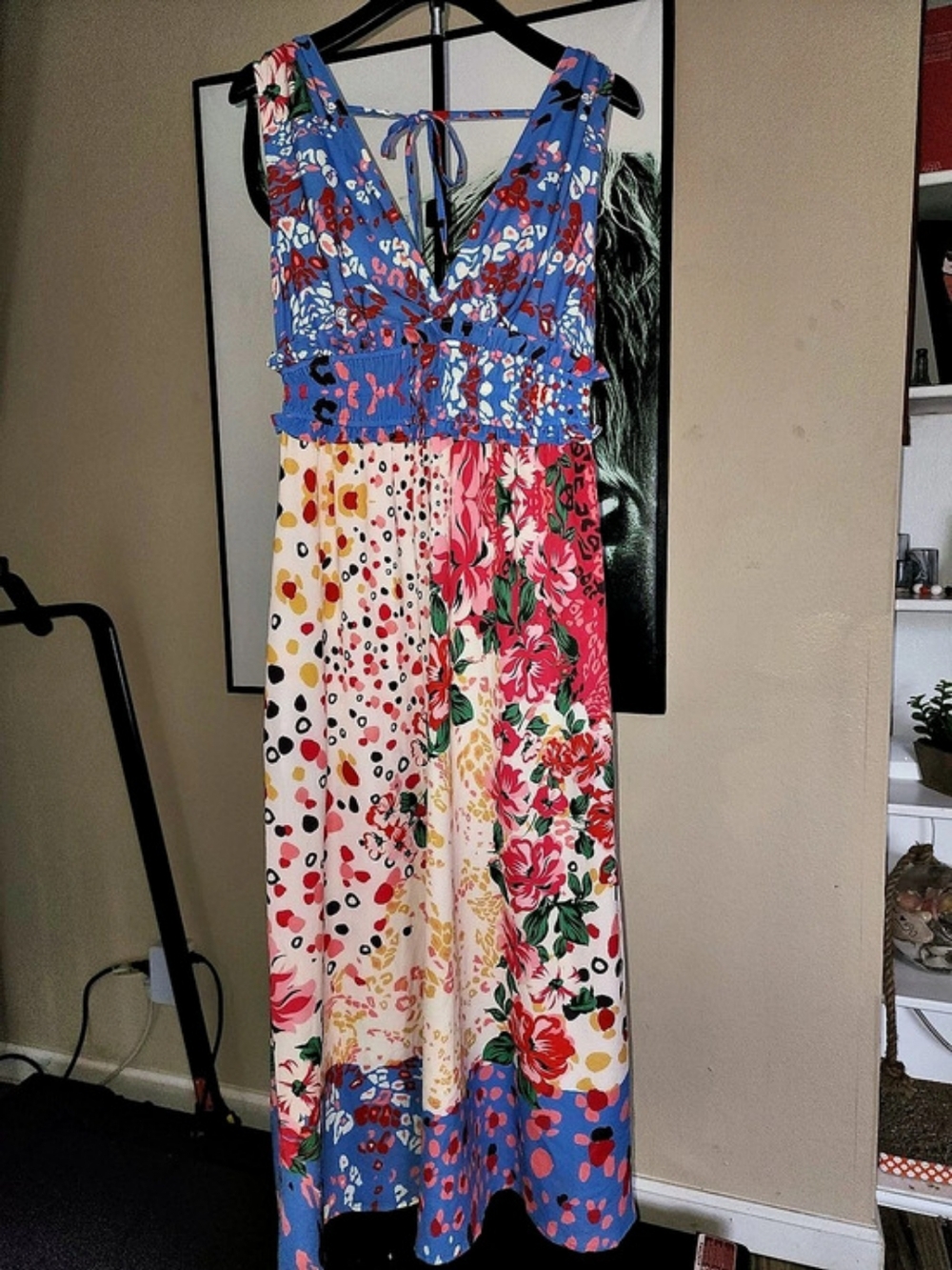 Umgee Floral Maxi Dress in Blue & Pink Medium Like New